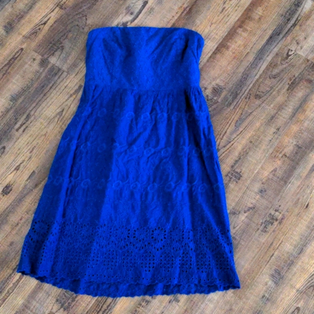Royal Blue Eyelet Strapless Dress